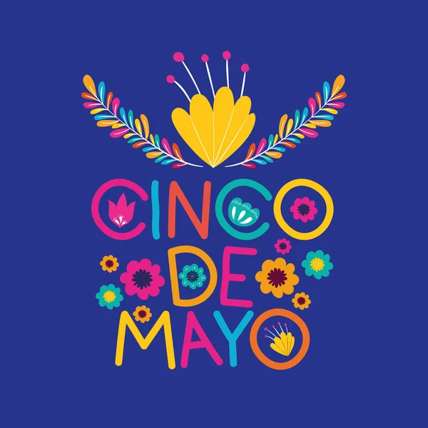 Cinco de mayo card with floral decoration — 스톡 벡터