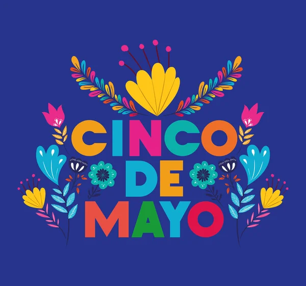 Tarjeta cinco de mayo con decoración floral — Vector de stock