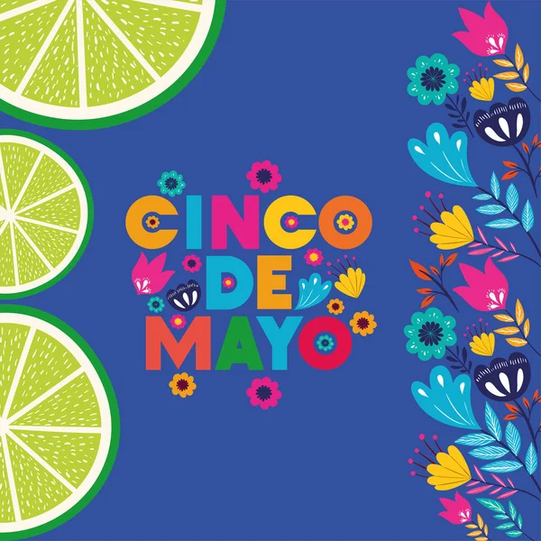 Carte cinco de mayo avec fleurs et citron — Image vectorielle