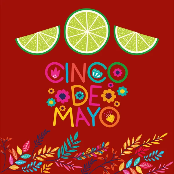 Tarjeta cinco de mayo con flores y limón — Vector de stock