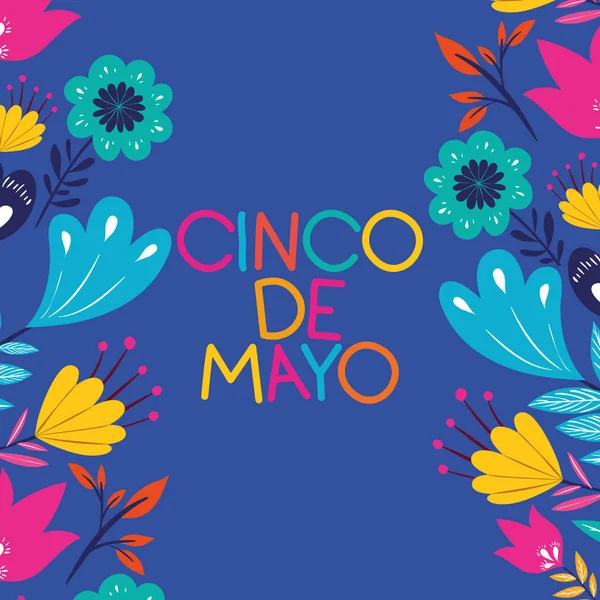 Cinco de mayo kaart met bloemen frame — Stockvector