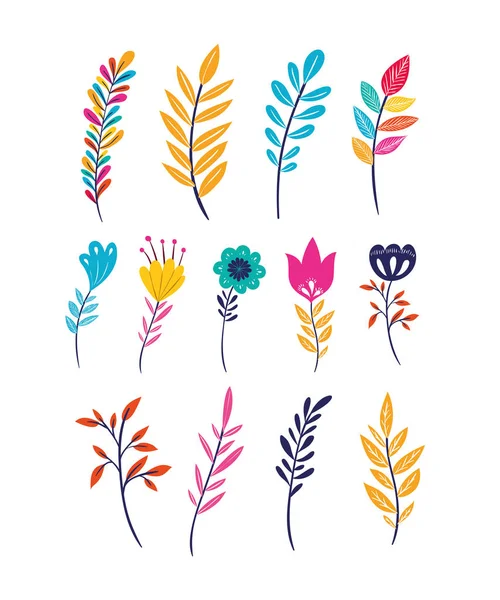 çiçekler ve yapraklar set simgeleri