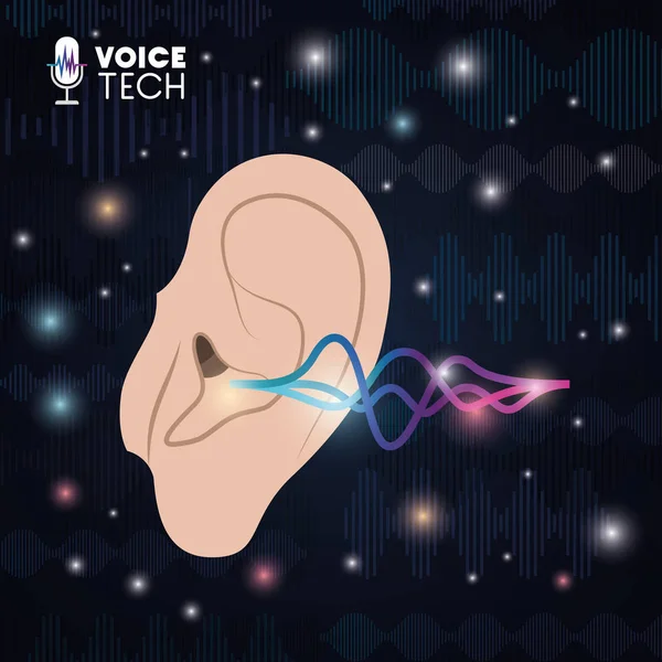 Emberi fül-val hang felismerés tech — Stock Vector