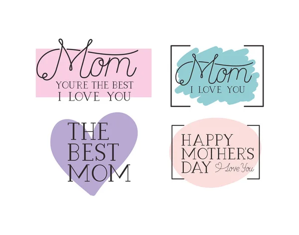 Happy mothers day card set calligraphy messages — Stock Vector