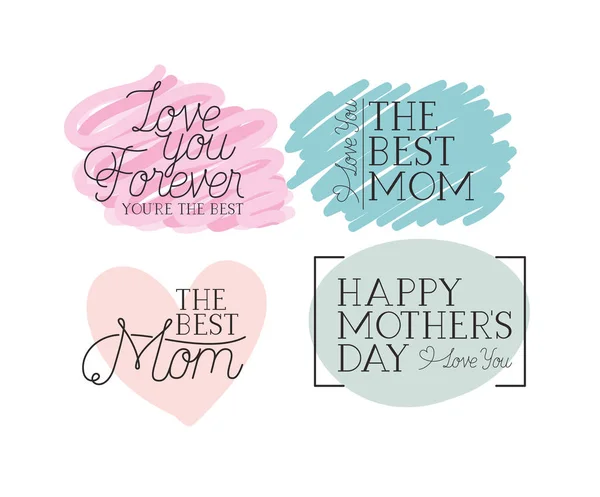 Šťastné matky den kartu nastavit zprávy, kaligrafie — Stockový vektor