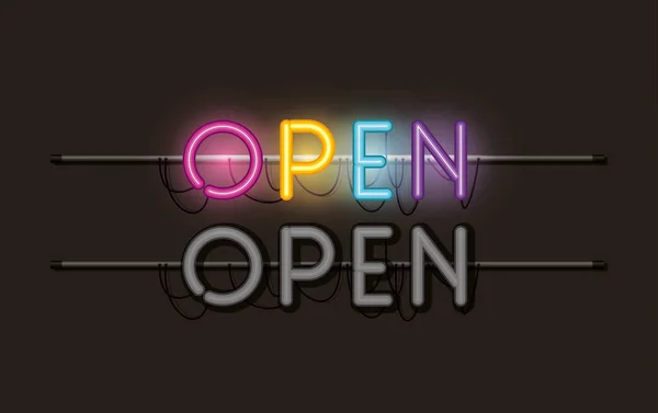 Open and close fonts neon lights label — Stock Vector