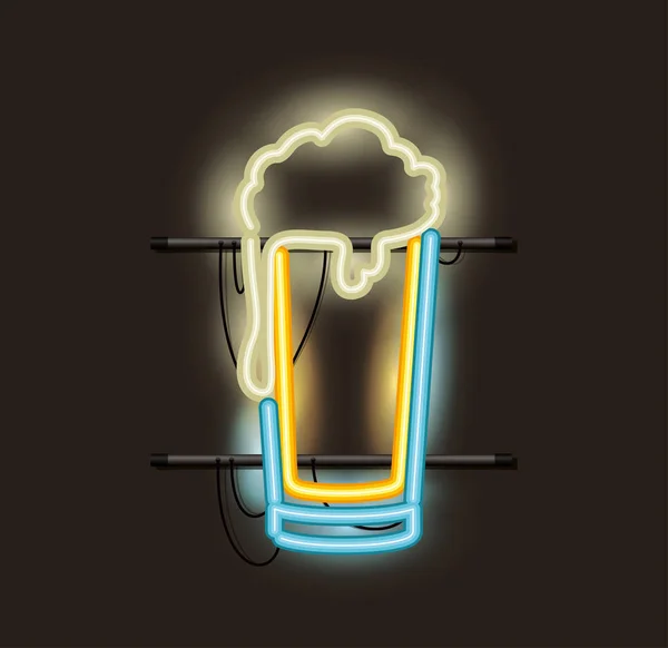 Beer glass neon light — Stock Vector