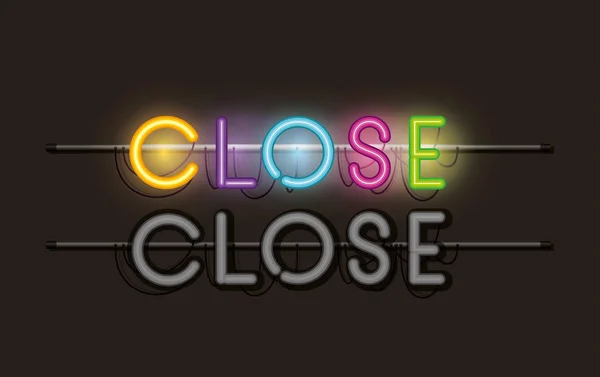 Open and close fonts neon lights label — Stock Vector