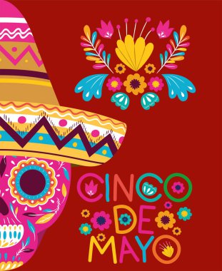 Cinco de mayo kartı kafatası ve şapka