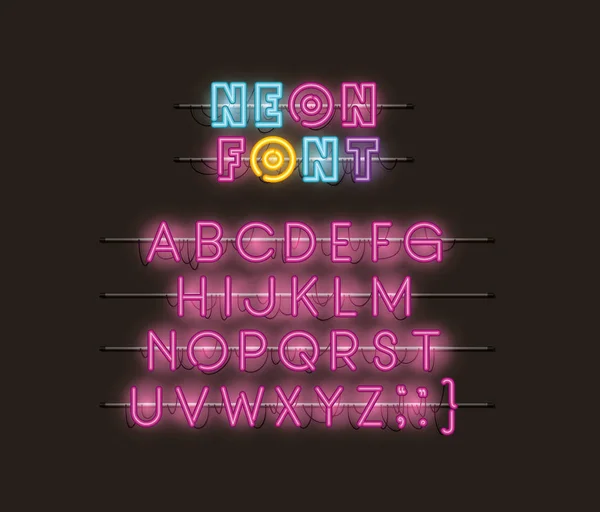 Polices alphabet néon lights — Image vectorielle