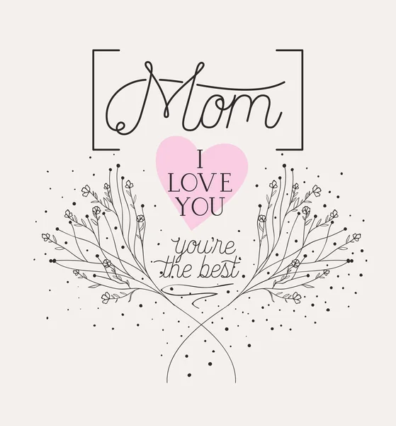 Feliz madre día tarjeta con hierbas corazón marco — Vector de stock