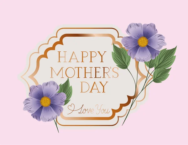 Felice giorno delle madri cornice vittoriana con fiori — Vettoriale Stock