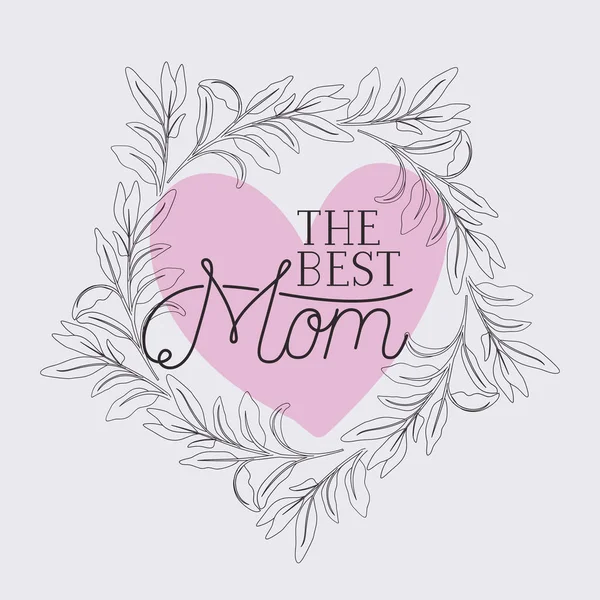 Mutlu anneler günü kartı ile otlar kalpli çerçeve — Stok Vektör