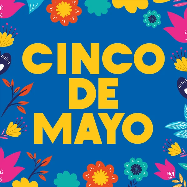 Tarjeta cinco de mayo con marco floral — Vector de stock