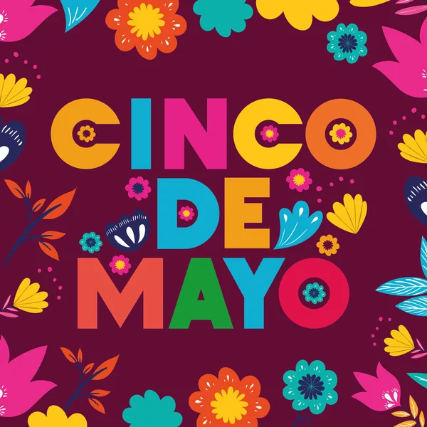 Cinco de mayo kartı ile çerçeve çiçek — Stok Vektör