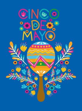 cinco de mayo card with flowers and maracas clipart