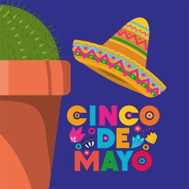Cinco de mayo kartı kaktüs ve şapka