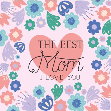 mutlu anneler günü kartı ile otlar kalpli çerçeve