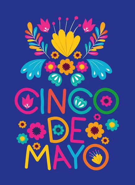 Tarjeta cinco de mayo con decoración floral — Vector de stock