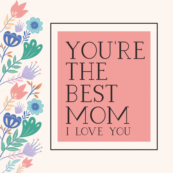 Ευτυχισμένος μητέρες ημέρα κάρτα με το τετραγωνικό πλαίσιο βότανα — Διανυσματικό Αρχείο
