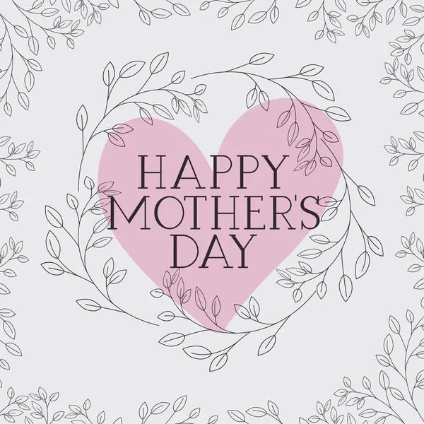 Счастливая открытка на день матери с травами каркас сердца — стоковый вектор