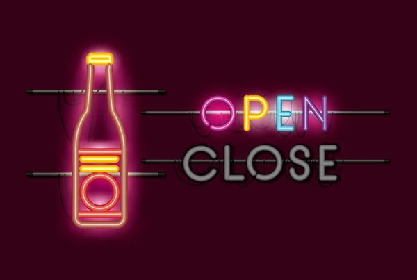 Piwo butelka neon light — Wektor stockowy