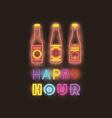 happy hour bira şişe yazı tipleri neon ışıkları