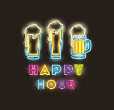 happy hour bira kavanoz yazı tipleri neon ışıkları