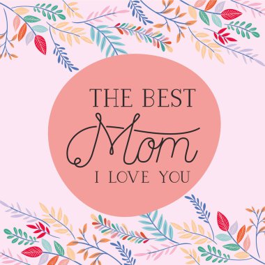 mutlu anneler günü kartı otlar dairesel çerçeve ile