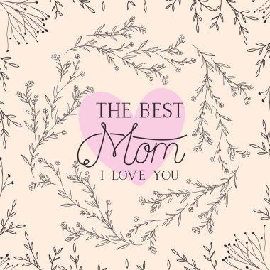 mutlu anneler günü kartı ile otlar kalpli çerçeve