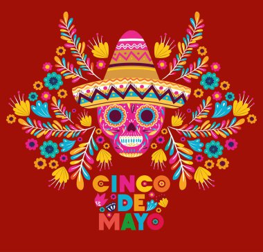 Cinco de mayo kartı kafatası ve şapka