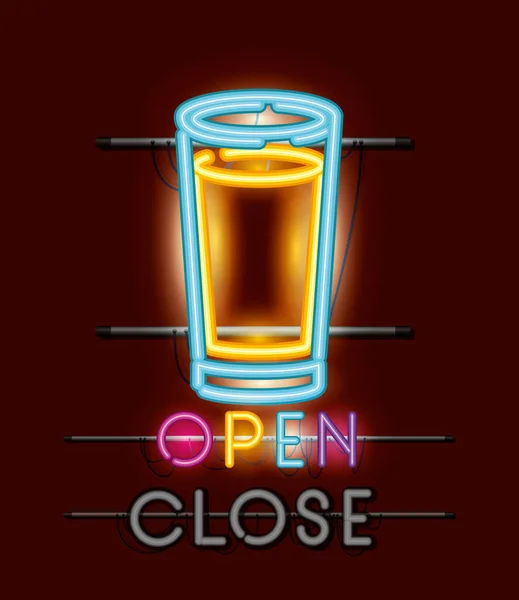 Luce al neon di vetro birra — Vettoriale Stock