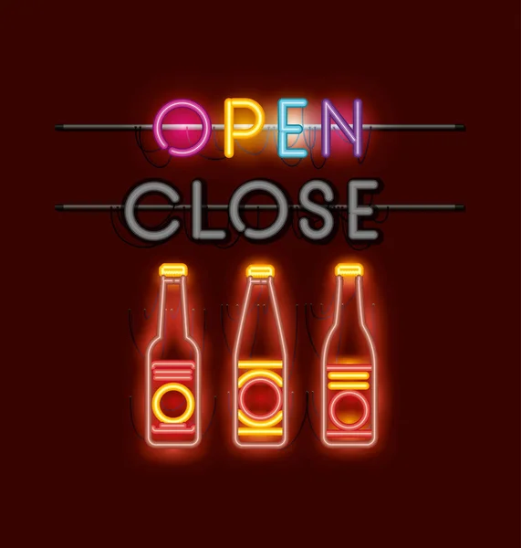 Garrafas de cerveja luzes de néon —  Vetores de Stock