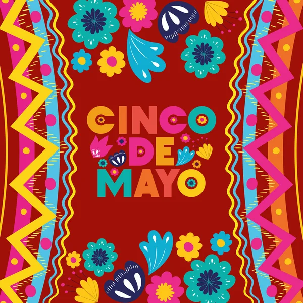 Kartu Cinco de mayo dengan bingkai bunga dan tekstur - Stok Vektor
