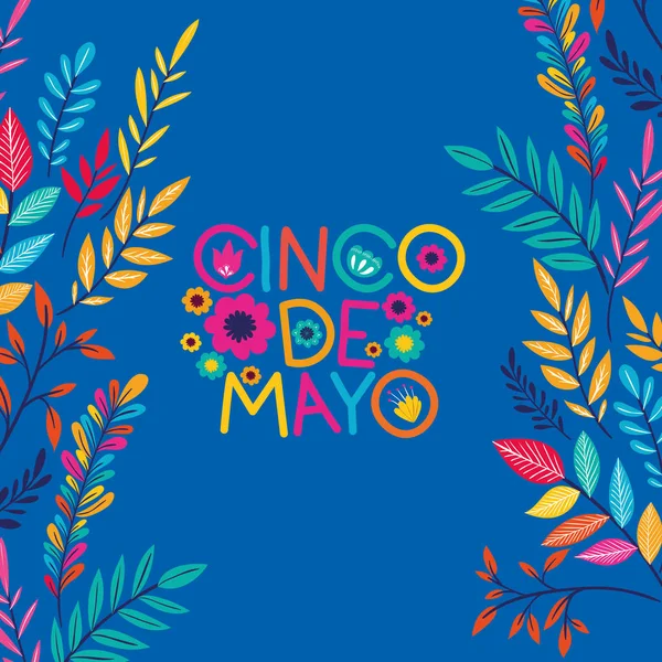 Cinco de mayo card with floral frame — стоковый вектор