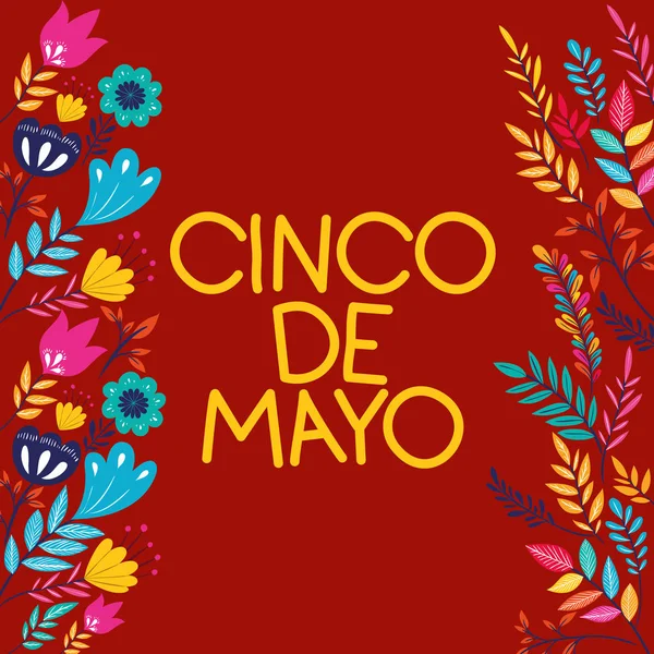 Carta cinco de mayo con cornice floreale — Vettoriale Stock