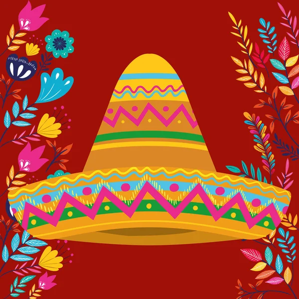 Tarjeta cinco de mayo con flores y sombrero — Vector de stock