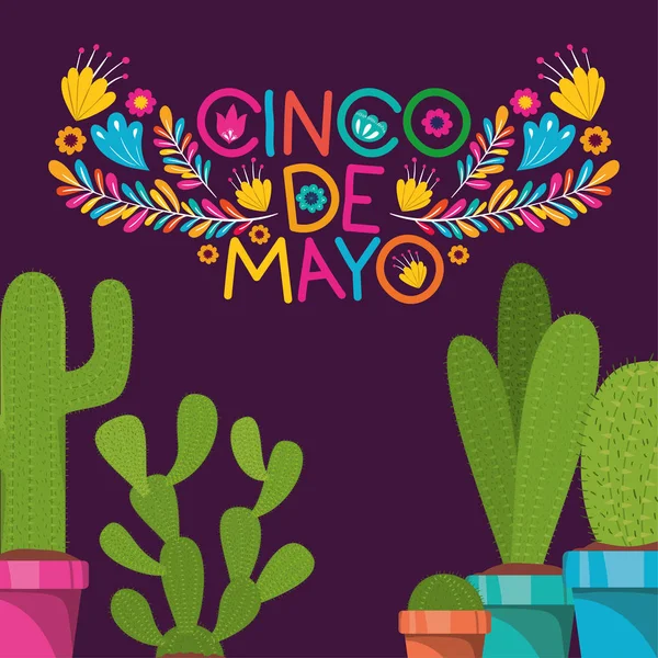 Cinco de mayo karty z kwiatami i kaktus — Wektor stockowy