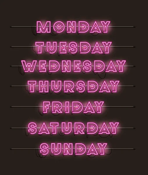 Week days set polices néon lights — Image vectorielle