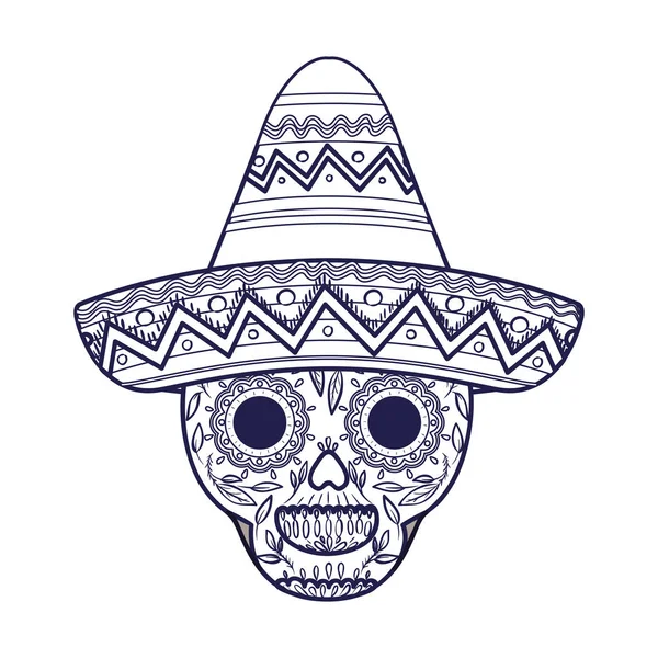 Cráneo mexicano con sombrero icono aislado — Vector de stock