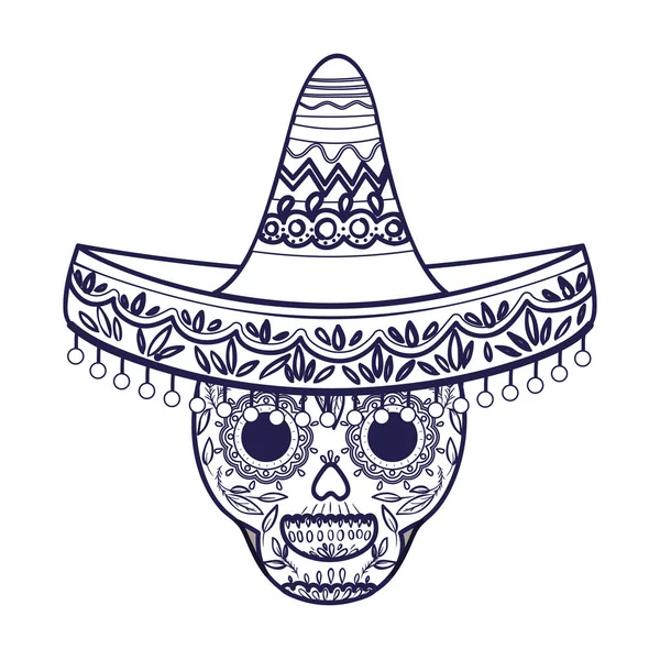 Cráneo mexicano con sombrero icono aislado — Archivo Imágenes Vectoriales