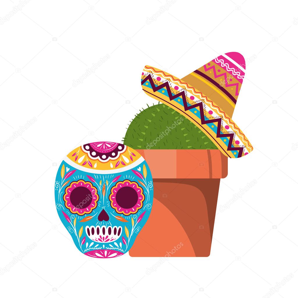 cactus and skull with mexican hat icon