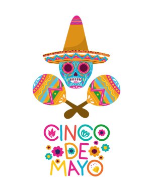 Cinco de mayo etiket kafatası izole simgesi
