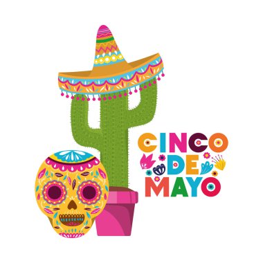Cinco de mayo etiket kaktüs ve kafatası ile