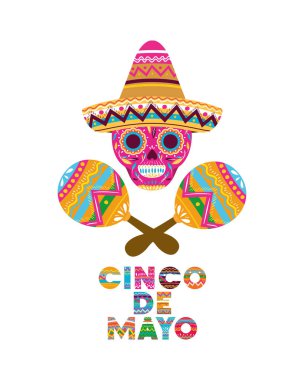 Cinco de mayo etiket kafatası izole simgesi