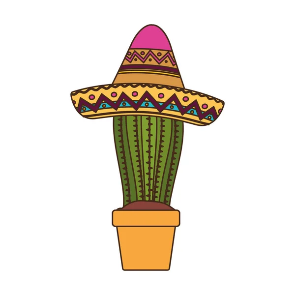 Cactus met pot en Mexicaanse hoed icon — Stockvector