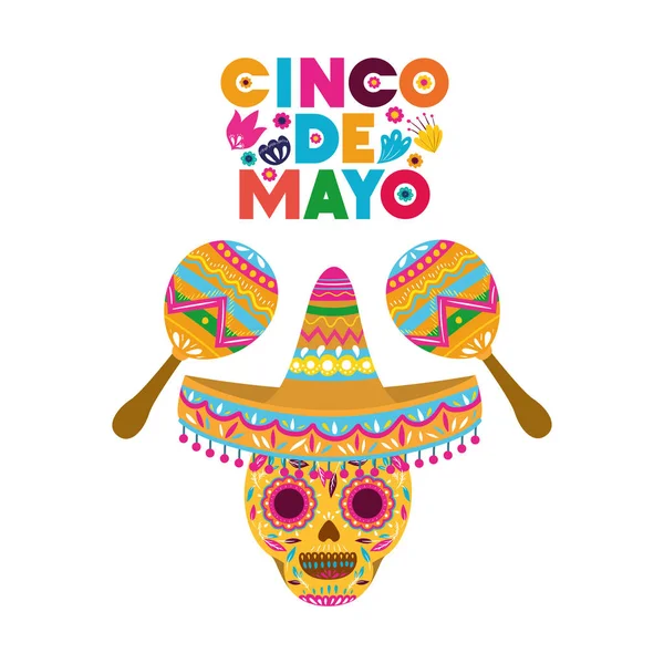 Cinco de mayo etiqueta cráneo aislado icono — Vector de stock