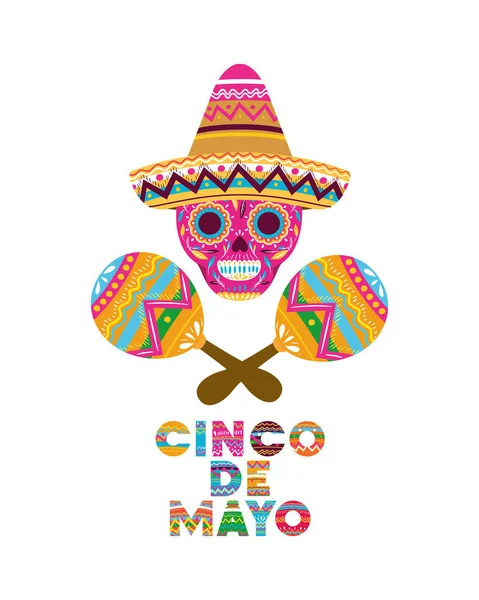 Cinco de mayo label skull isolated icon — Stock Vector