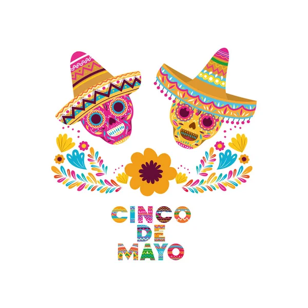 Cinco de mayo label schedel geïsoleerde pictogram — Stockvector