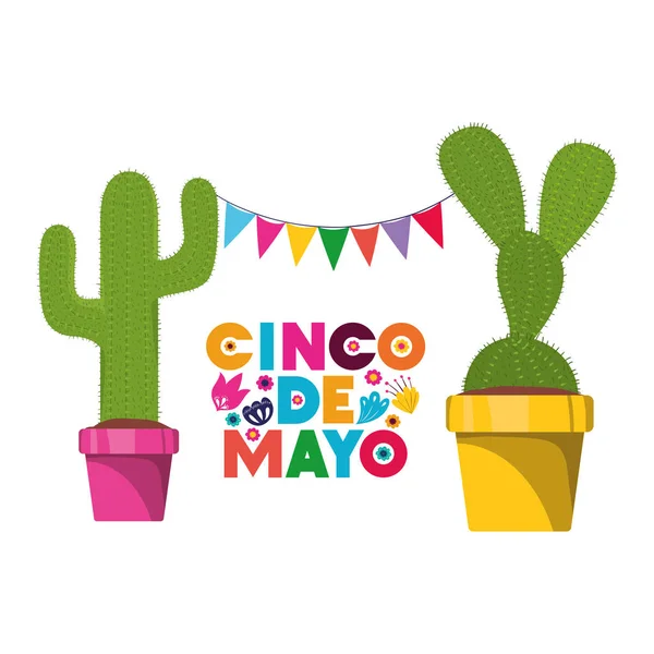 Cinco de mayo label with cactus isolated icon — Stock Vector